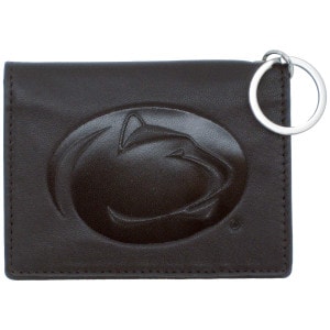 brown leather ID holder with Penn State Athletic Logo and key ring